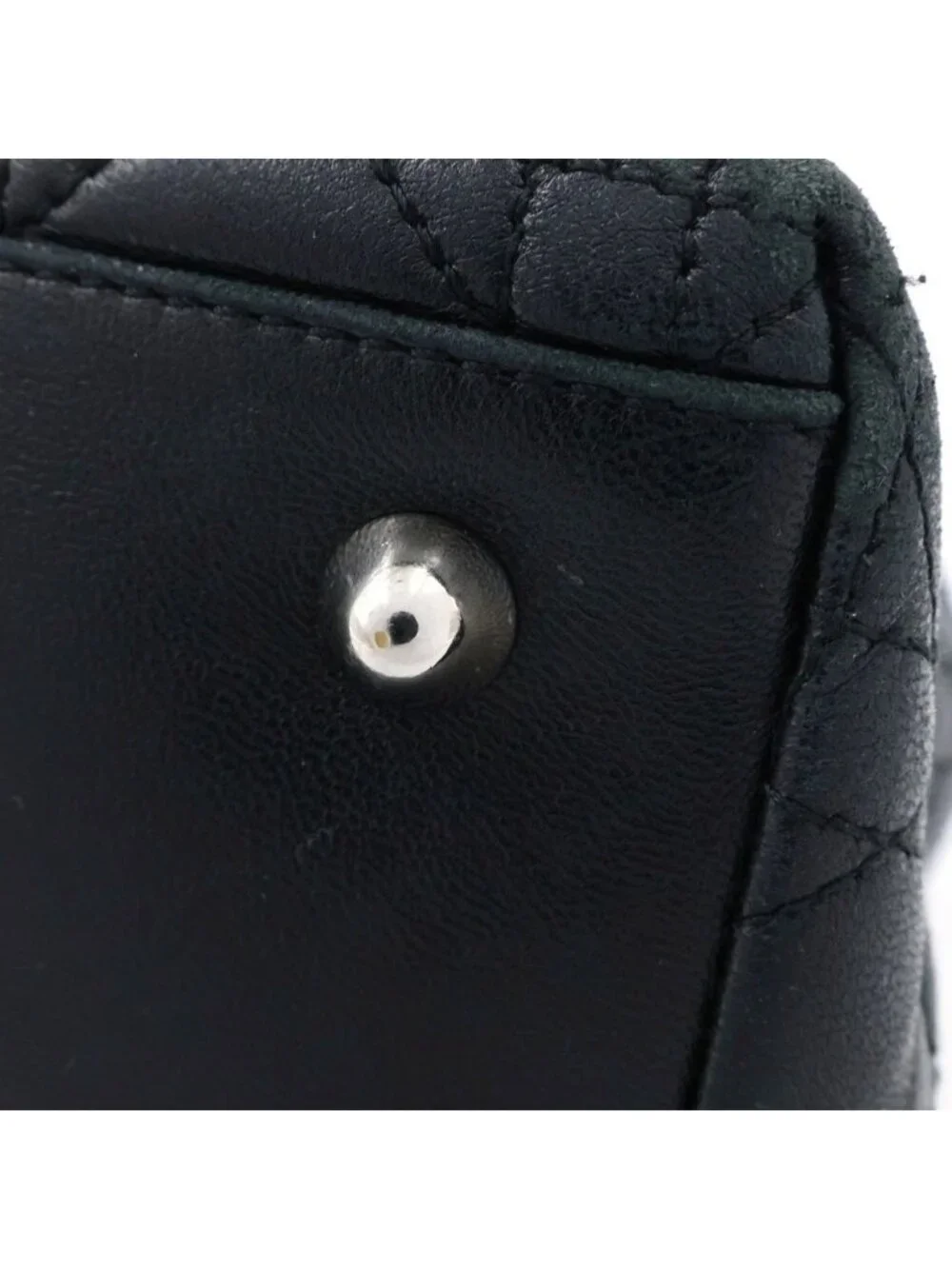 Dior Cannage Handbag Black Leather Silver